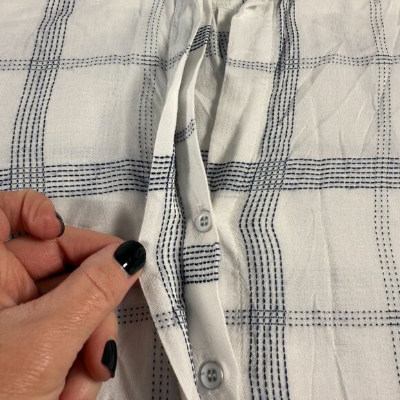 Bella Dahl High Low Button Down Blouse Top White Blue Plaid Womens M - Picture 4 of 10
